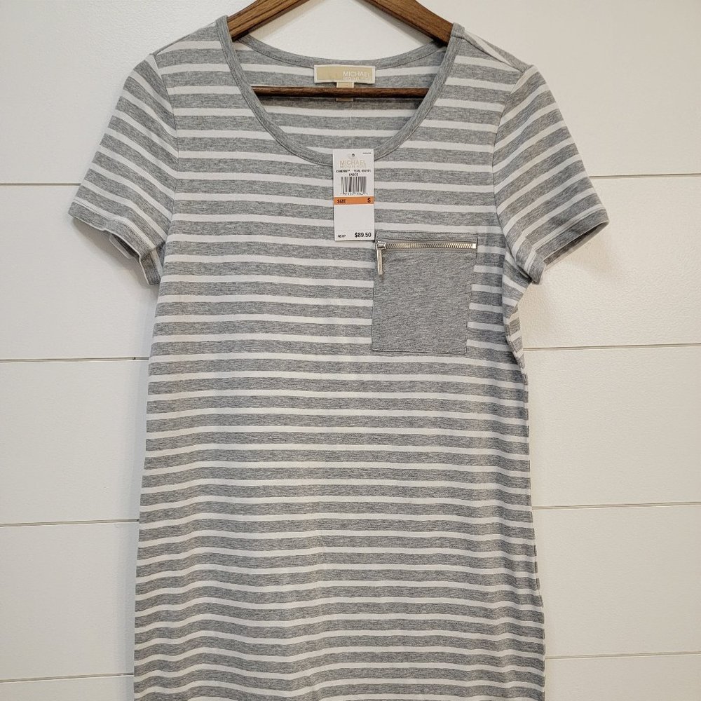 MICHAEL Michael Kors Gray/White Pearl Heather Striped Zip Pocket Style Casual